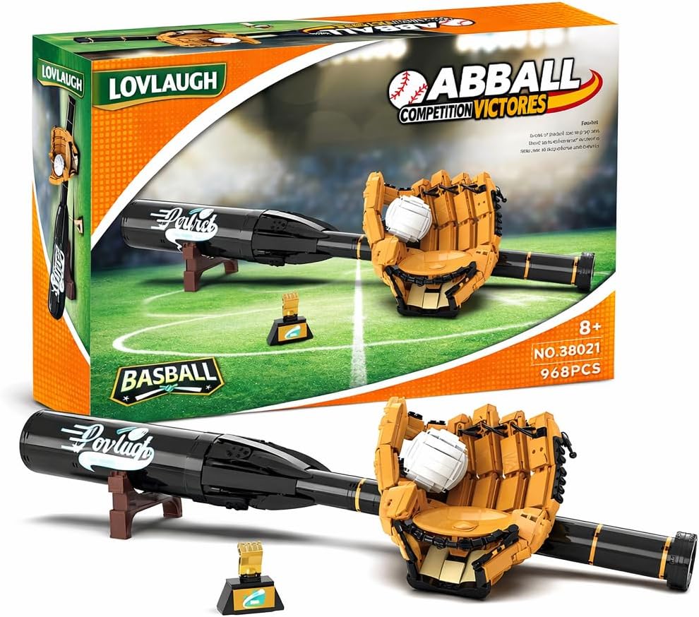 968Piece Baseball Building Set with Bat, Glove, Ball & Trophy - Interactive STEM Toy for Kids Ages 8+, Buildable Display & Play, Compatible with Major Brick Brands