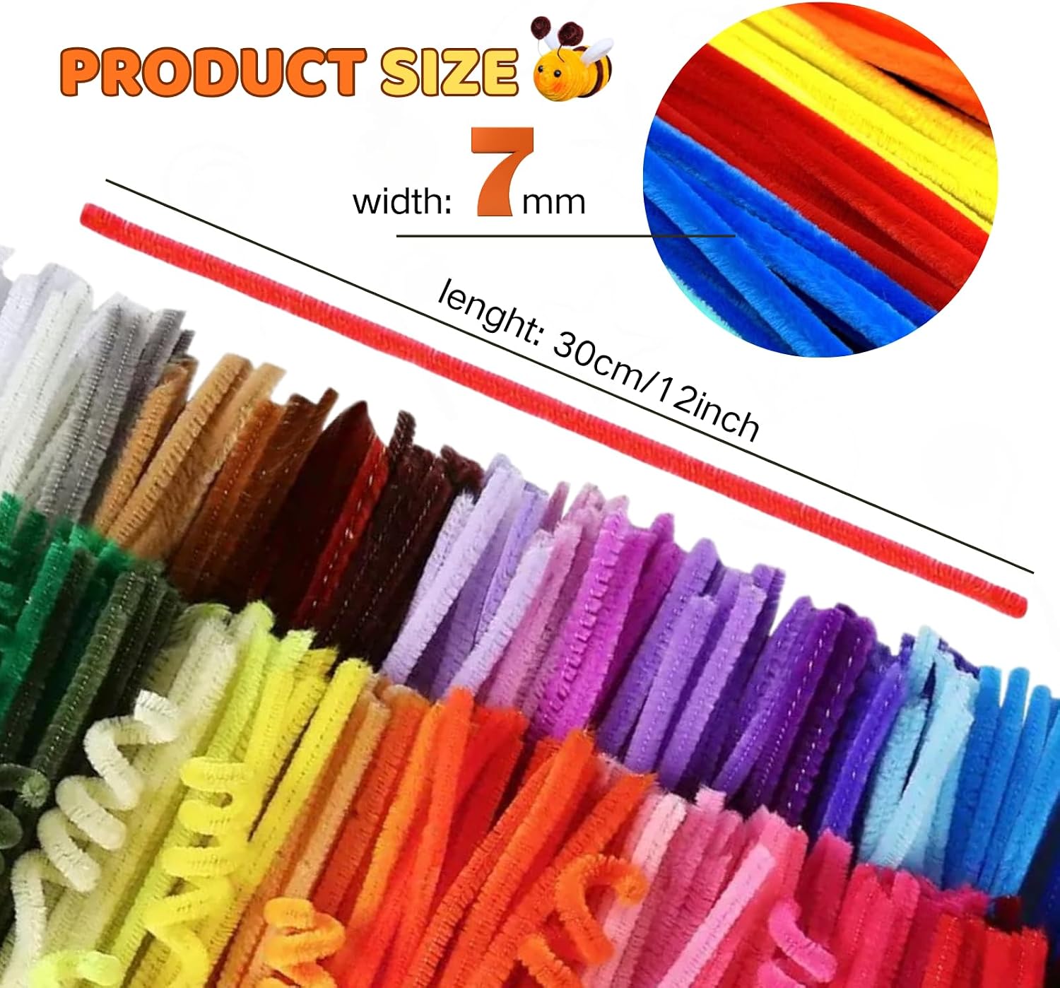 1350 PCS 45 Colors Thick Pipe Cleaners Craft Bulk,12-Inch Chenille Stems | 7mm thick, Extra-fuzzy fibers resist shedding,fluffy stems for Craft Supplies & Materials,Ideal for holiday craft & DIY art thumbnail