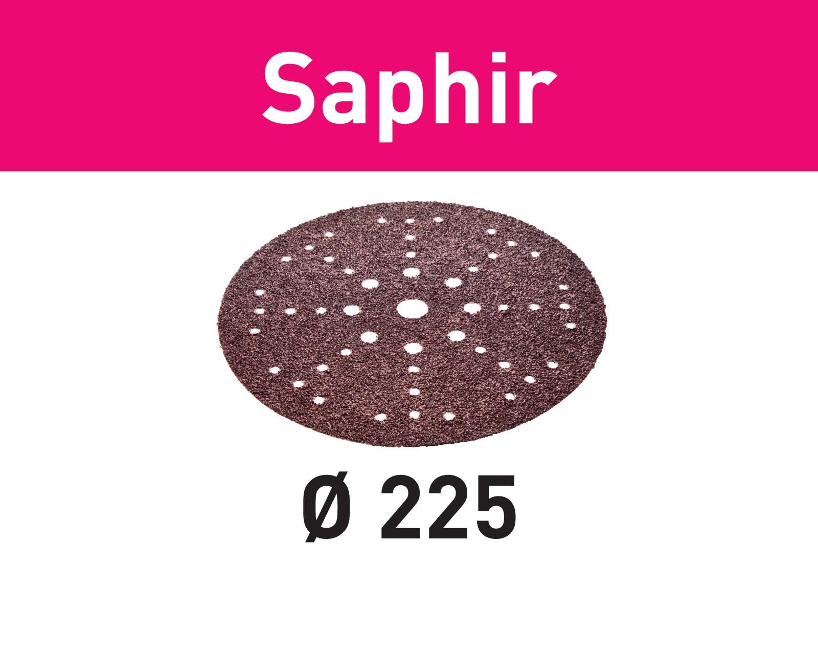 Festool Disco de Lijar STF D225/48 P24 SA/25 Saphir - 225 mm | Abrasivo Saphir de grano P24, 48 orificios de extracción, fijación StickFix, pack de 25 unidades