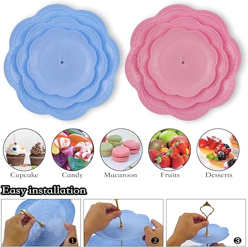 Miniatura 3 de Soporte para cupcakes, paquete de 2 platos de postre de flores de 3 niveles, mini pasteles, frutas, dulces, torre de exhibición de galletas, soporte