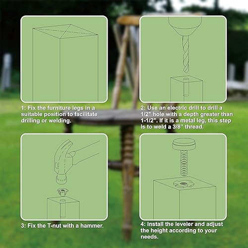 Miniatura 5 de TWIG Paquete de 8 pies niveladores ajustables para muebles, pies de mesa, niveladores de patas resistentes para armarios, sofás, mesas, sillas