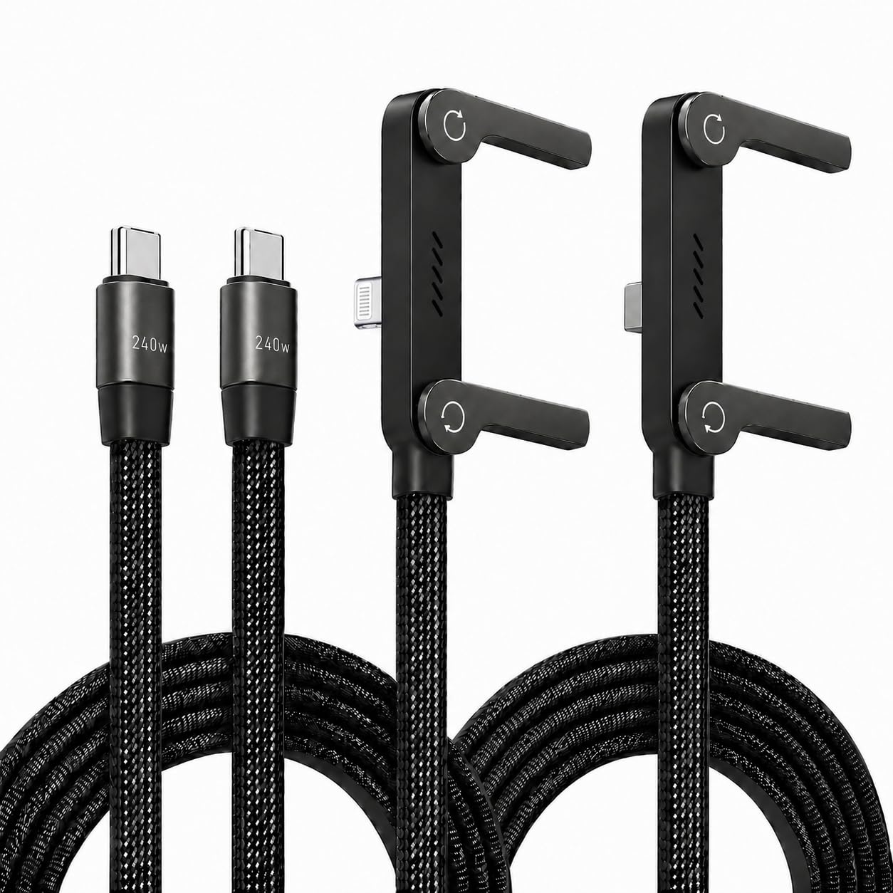 Photo 1 of 240W USB C to USB C Fast Cable with Invisible Phone Stand, 90° Flat Cord