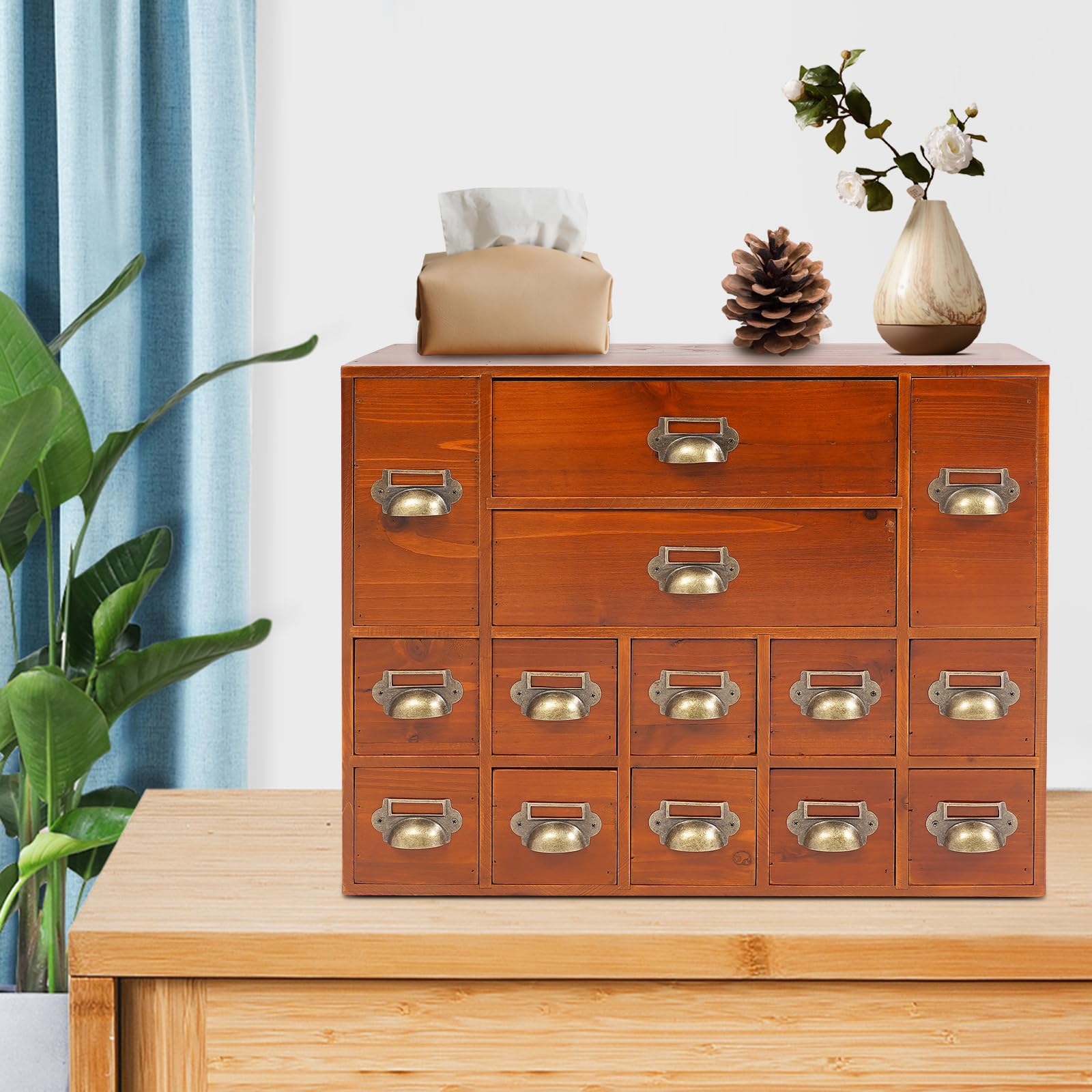 Schubladenschrank,Holz Schreibtisch-Organizer mit Schubladen,Tisch-Schubladen-Organizer,14 Schubladen in 3 Verschiedenen Größen,Vintage-Stil