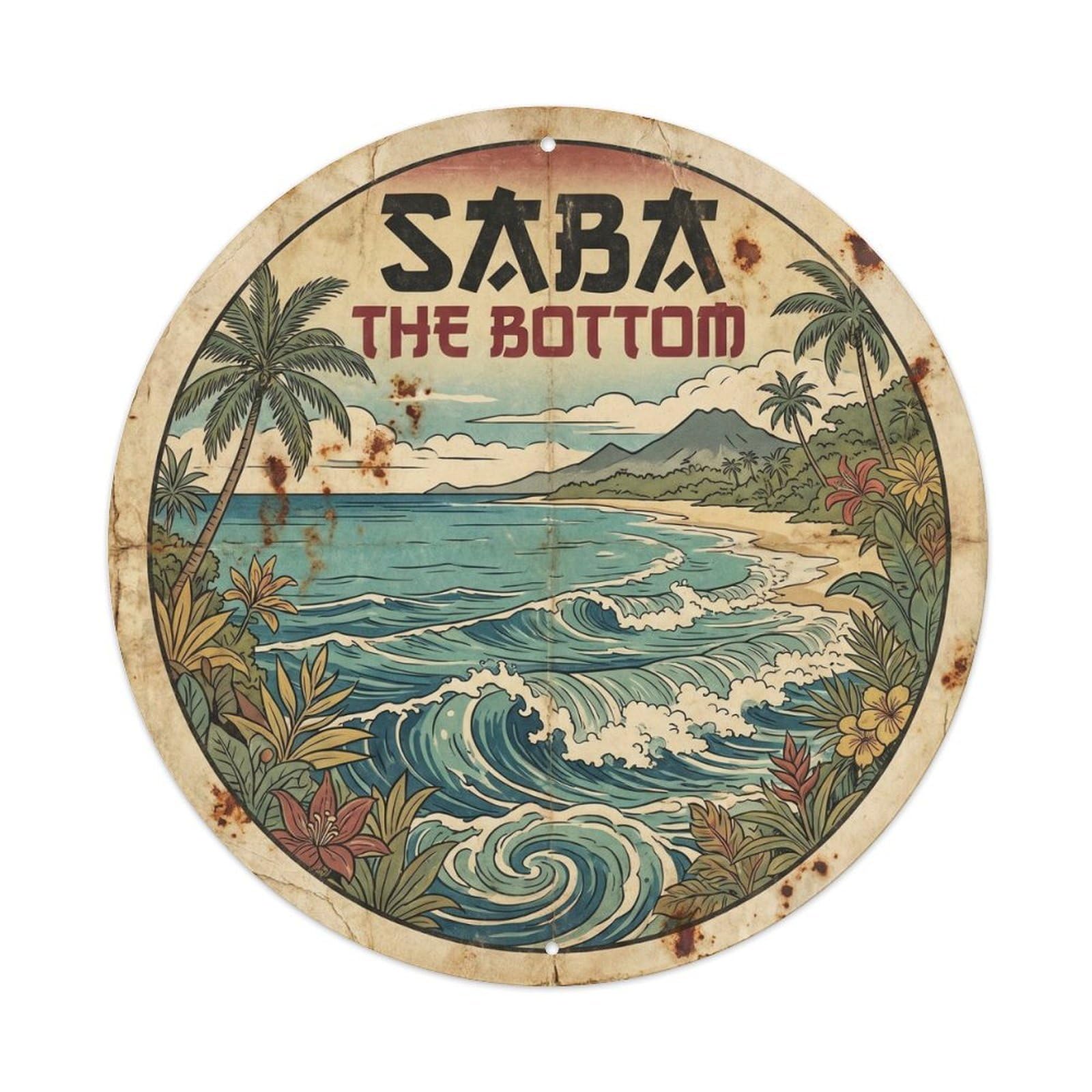 Saba Bottom Seaside Scenery Ink Illustration Metal Tin Sign