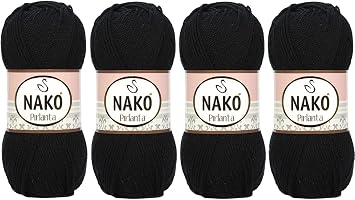 4Pack Nako Pirlanta Knitting Rope Each SkeinBall 3.53 Oz 100g Amigurumi, Or Baby Yarn Black 217