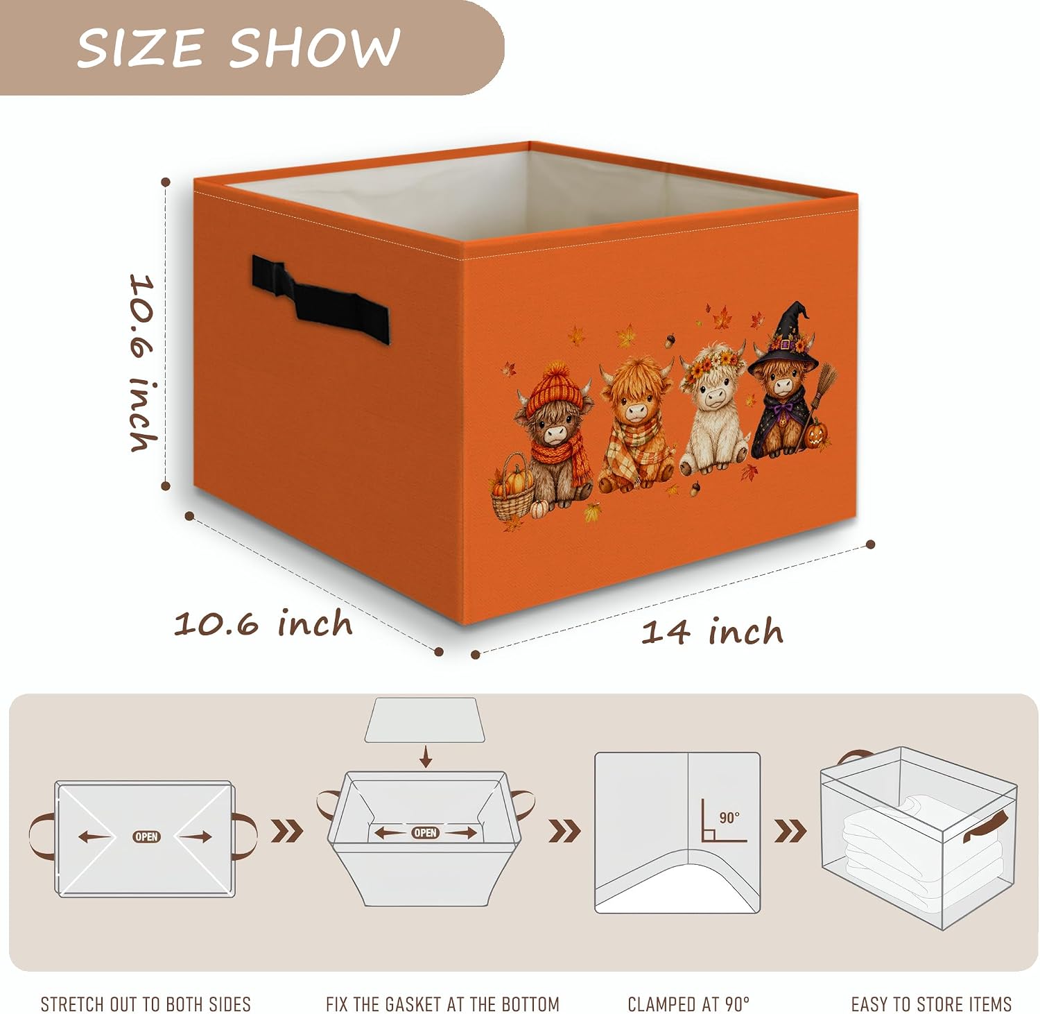 Fall Highland Cow Halloween Foldable Storage Bins Box with Handles