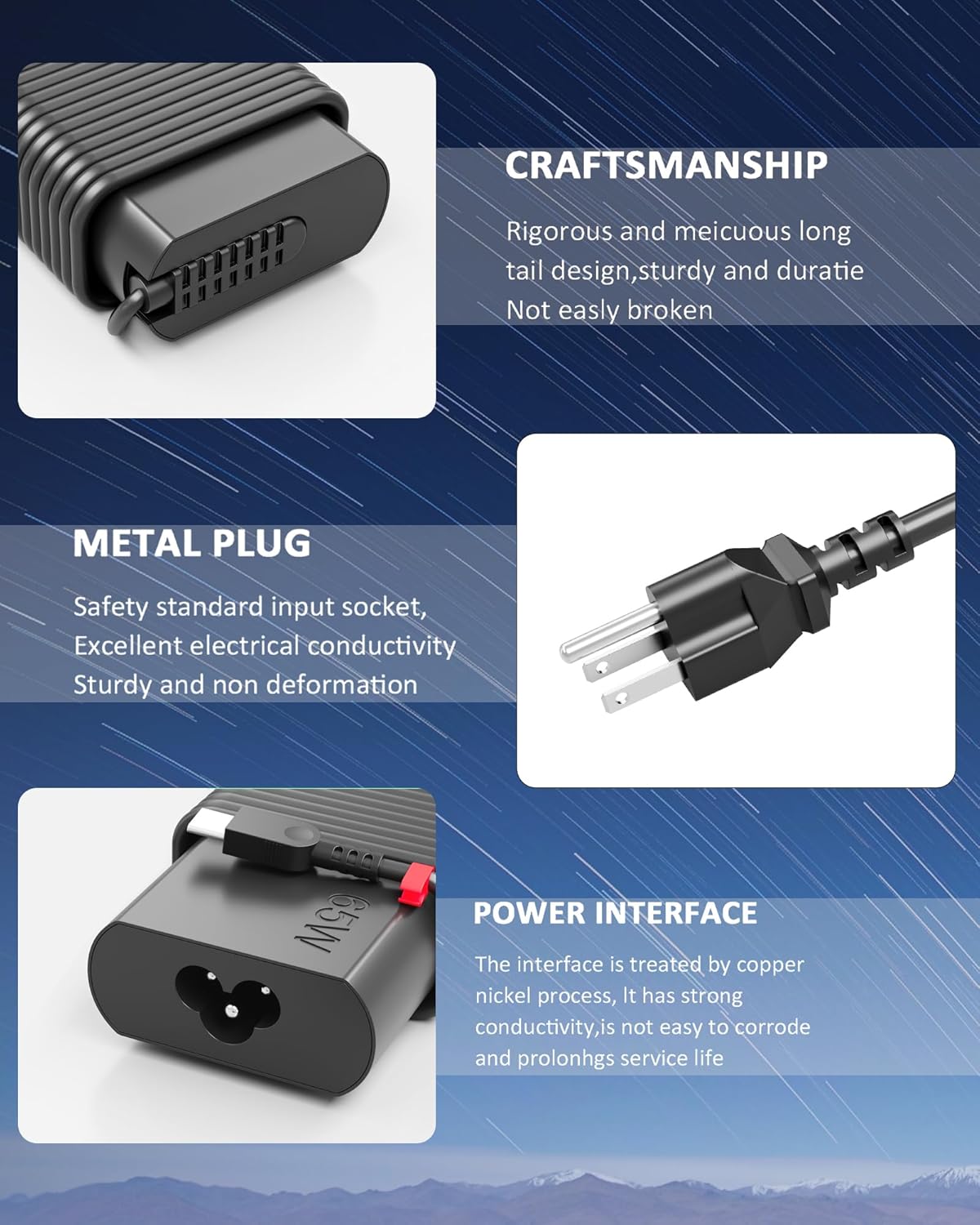 65W USB-C Laptop Charger Compatible with Lenovo Thinkpad/Yoga/Chromebook Type C Power Cord BLACK image 4 of 7 B0CW5SMJ1S