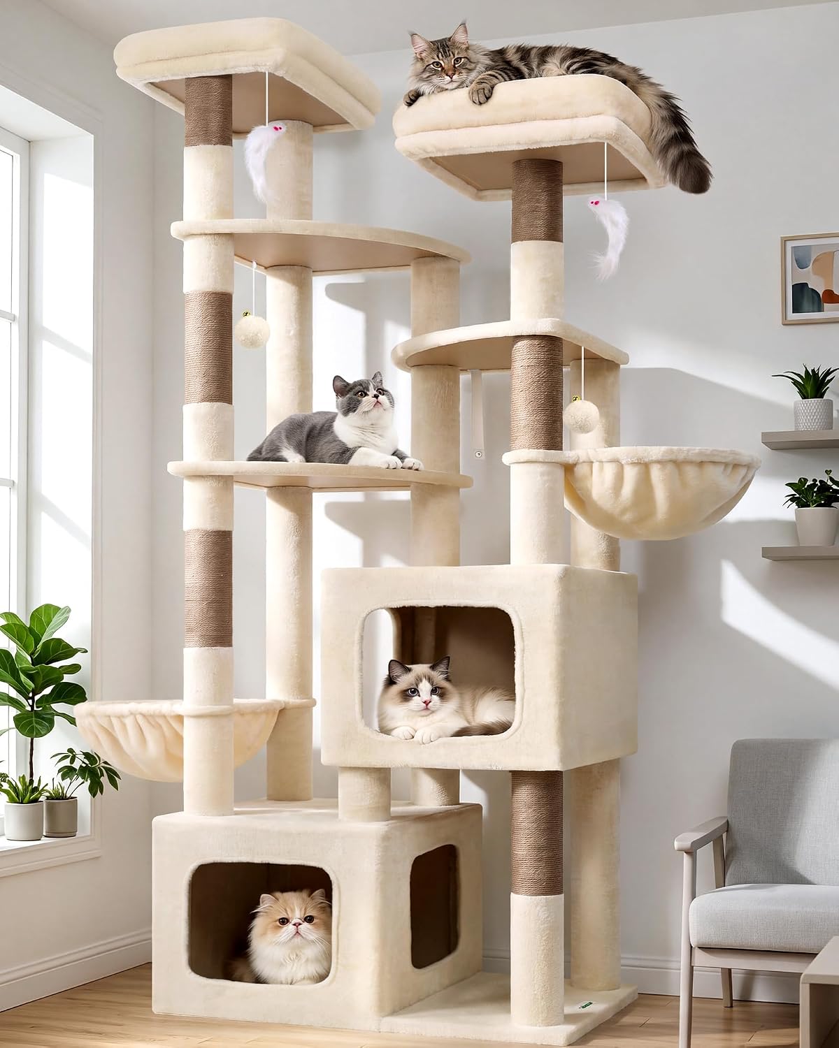  S74E Pro Heavy Duty Maine Coon Cat Tree for Large Cats, Beige