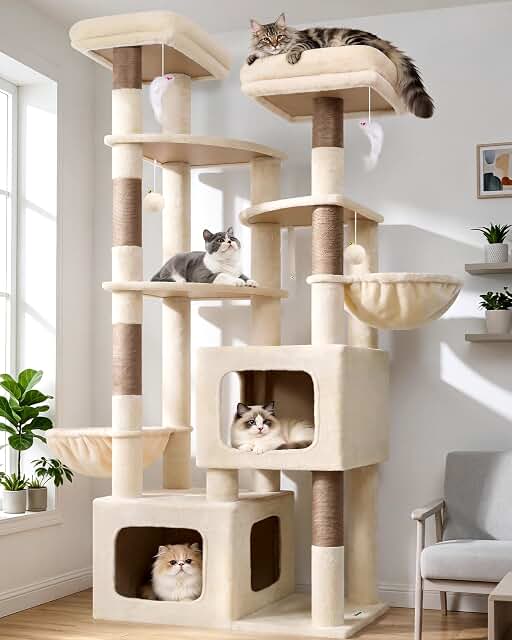 Globlazer S74E Pro tall beige cat tree with condos and perches