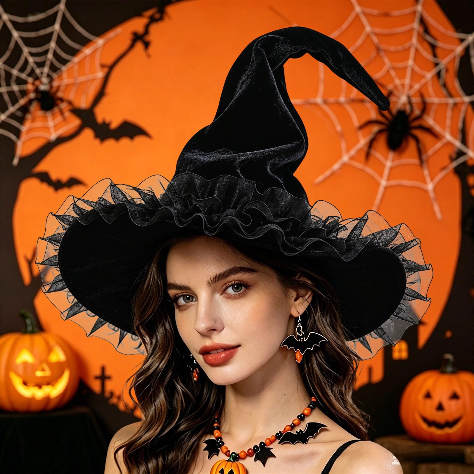 Hexenhut Damen Spitze Netz Gothic Kostüm Party