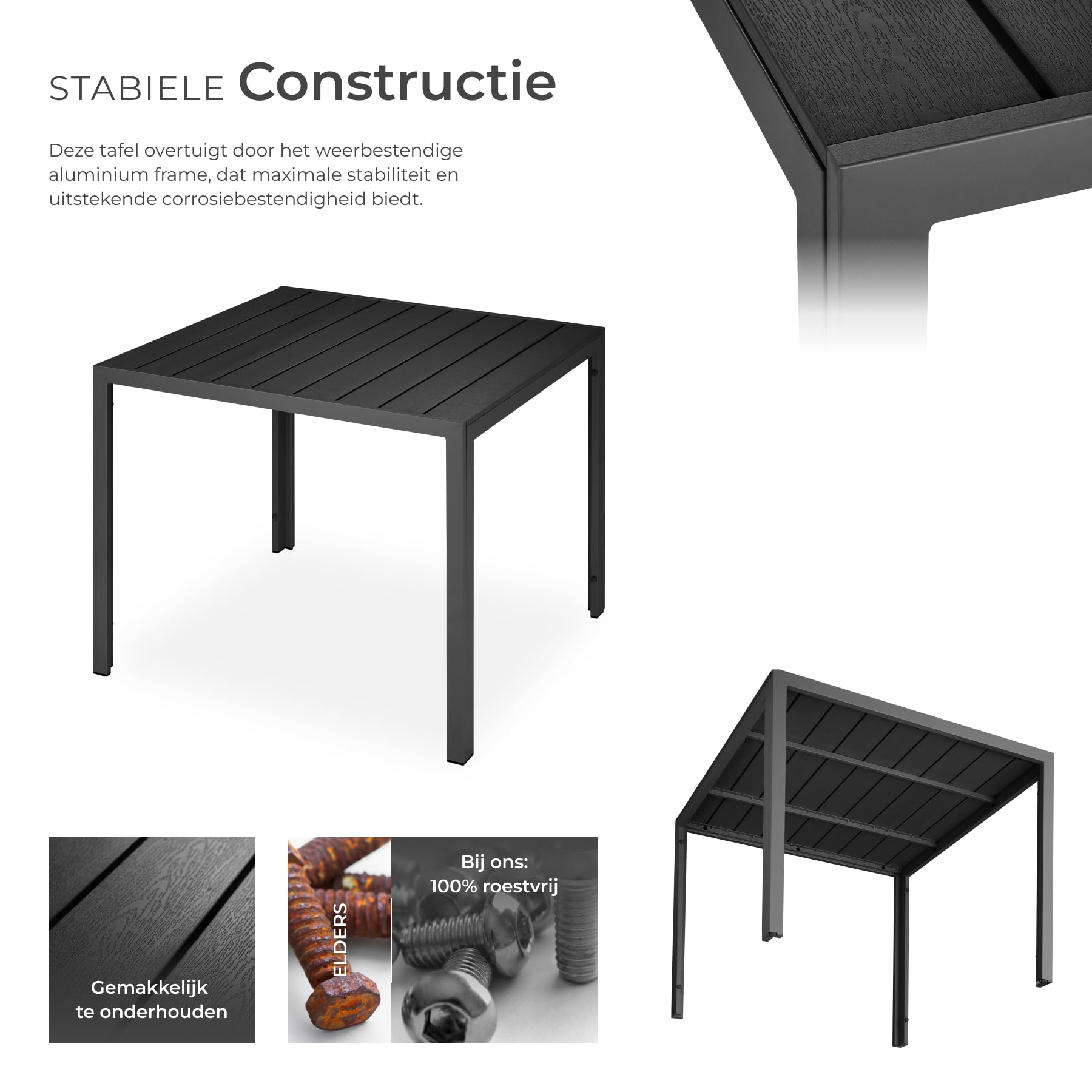 Tectake® Tuintafel - Balkontafel - Terrastafel Met Aluminium Frame Tuinmeubelen Weerbestendig 90x90x745 Cm Tafel Voor Tuin Lounge Zithoek Zilver