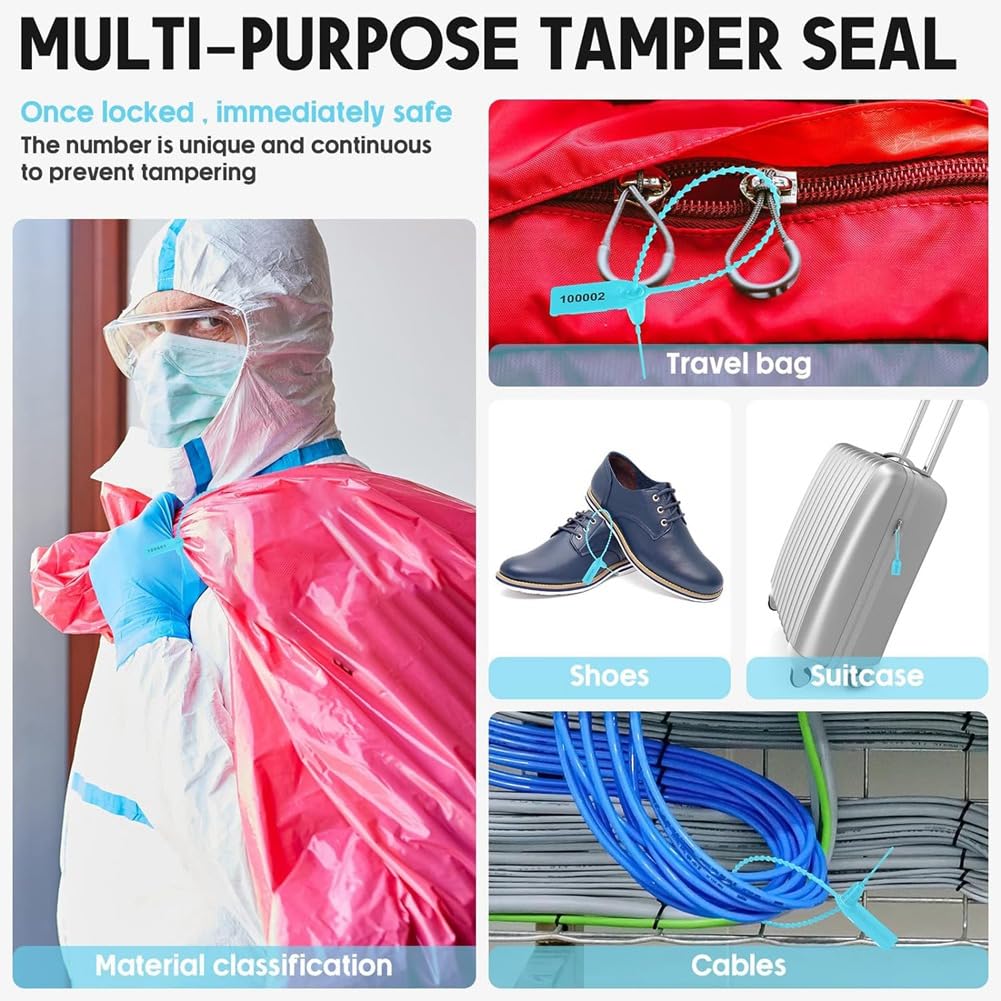 Etichette di sicurezza a prova di manomissione, Sigilli antimanomissione in plastica Fascette numerate Multicolor 1000(Light Blue)