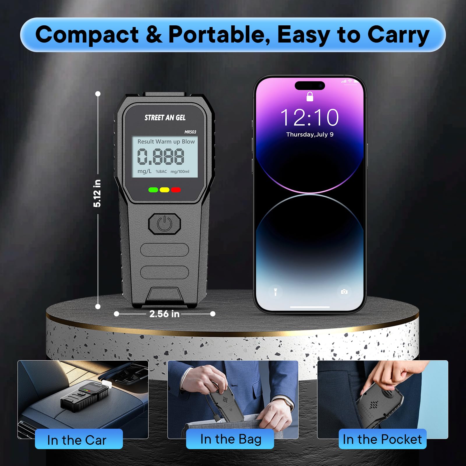 Alcootest Ethylotest Electronique, Alcootest Professionnel de Haute Précision avec Affichage Numérique LCD Bleu, 10 Embouchures, Portable Testeur d'alcool pour Usage Domestique et Personnel