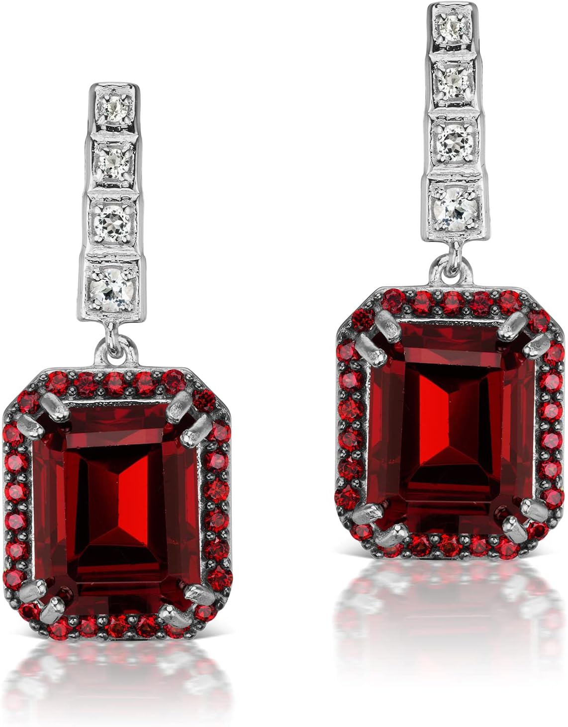 Pyrope Garnet and White Topaz Gemstone Drop Earrings in 925 Sterling Silver, Birthstone Earrings Gift for Women