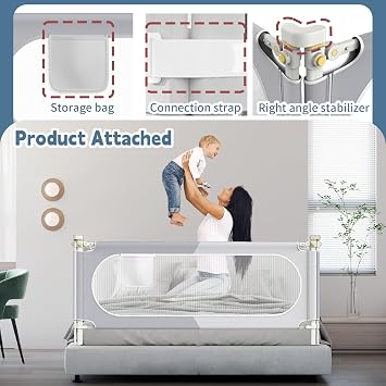 Yozoia Bed Rail for Toddlers, Baby Bed Rail Guard with Double Child Safety Lock, 30 Speed Height Adjustable, Safety Toddler Bedrail for King & Queen Size Bed