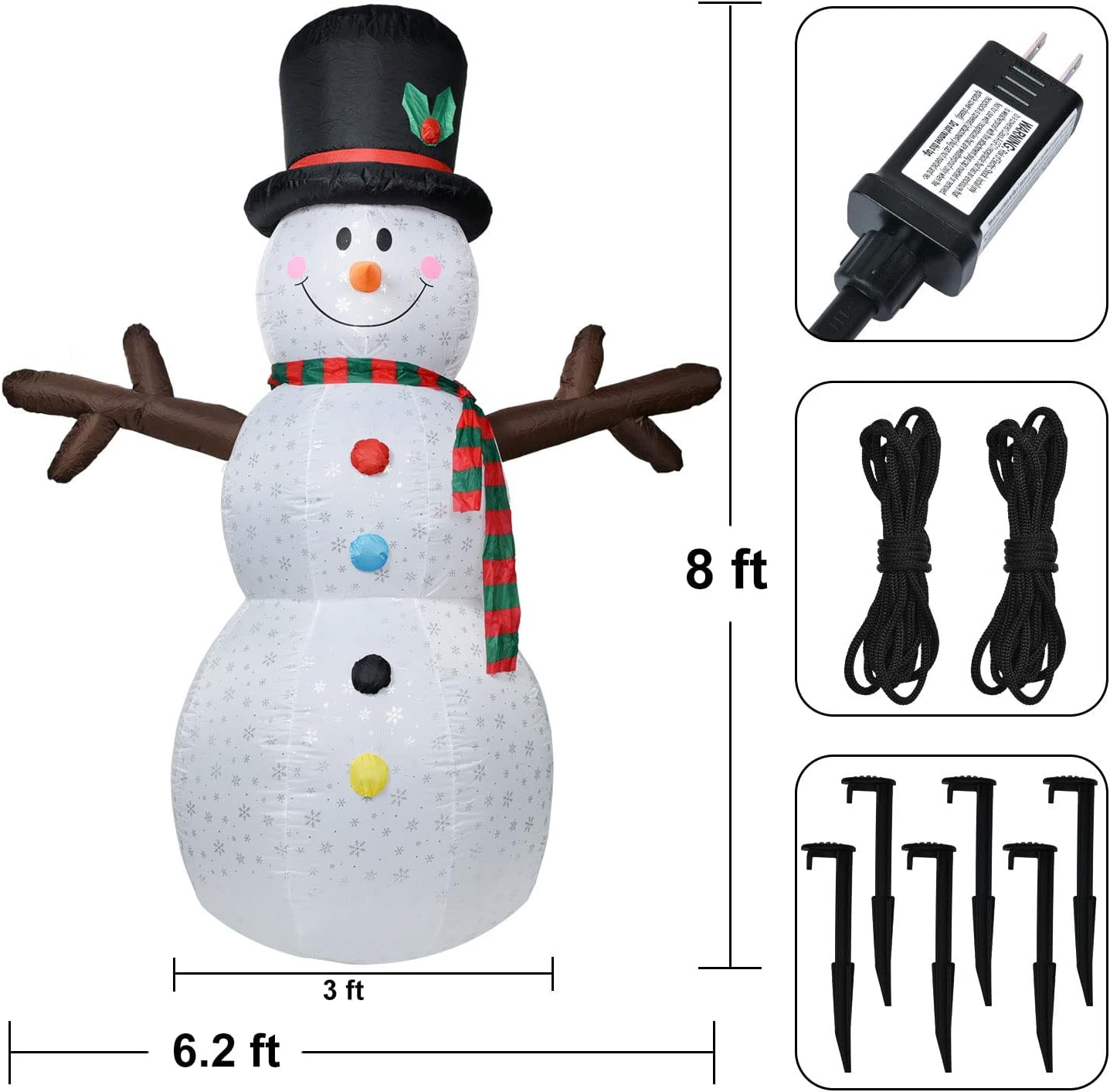 DearHouse 8 FT Inflatable Christmas Snowman, 7 Color Rotating Changing Led Lights Xmas Holiday Blow Up Family Party Decoration Yard Lawn Indoor Outdoor Inflatables