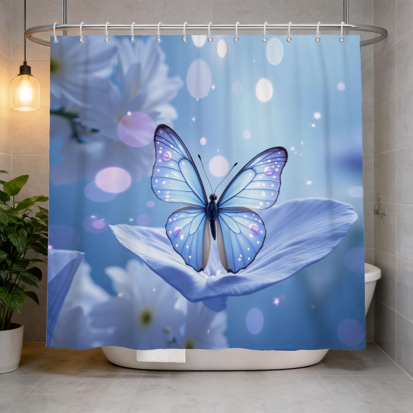 Hongduo 3D Butterfly Shower Curtain for Stalls Bathtubs Dream Bathroom Decor Shower Curtain Set Polyester Fabric Waterproof 200x200cm/79X79 Inch with Hooks