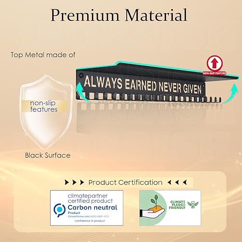 Vista 16 de Metal Medal Hanger Display,Non-Slip Trophy Shelf with 20 Hooks,Wall Mount,Heavy Duty,Non-Bent,Holds 22-33lbs,for Gymnastics,Race,Soccer,Swim Negro