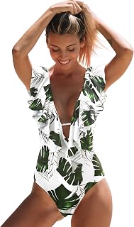 Sporlike Women One Piece Swimsuit Lace Ruffle V Neck Bathing Suit Tie Back Monokini