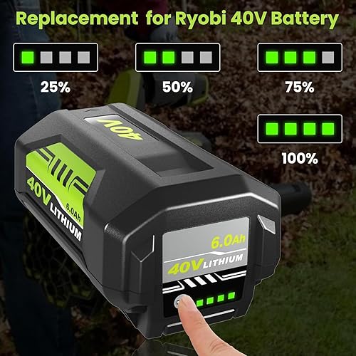 Miniatura 4 de Reemplazo de alta capacidad de 6000 mAh para batería Ryobi de 40 V compatible con batería de litio Ryobi 40 V OP4040 OP4050A OP40602 OP40201 OP4026