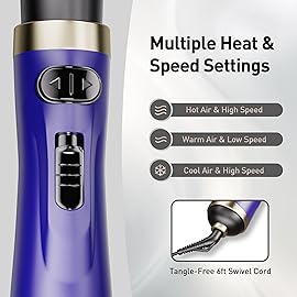 Beautimeter Hair Dryer Brush, Rotating Blow Dryer Brush with 2-Inch and 1.5-Inch Brushes, 3 in 1 Hot Air Styler and Rotating Brush, Hair Dryer Brush Blow Dryer Brush in One (Purple)