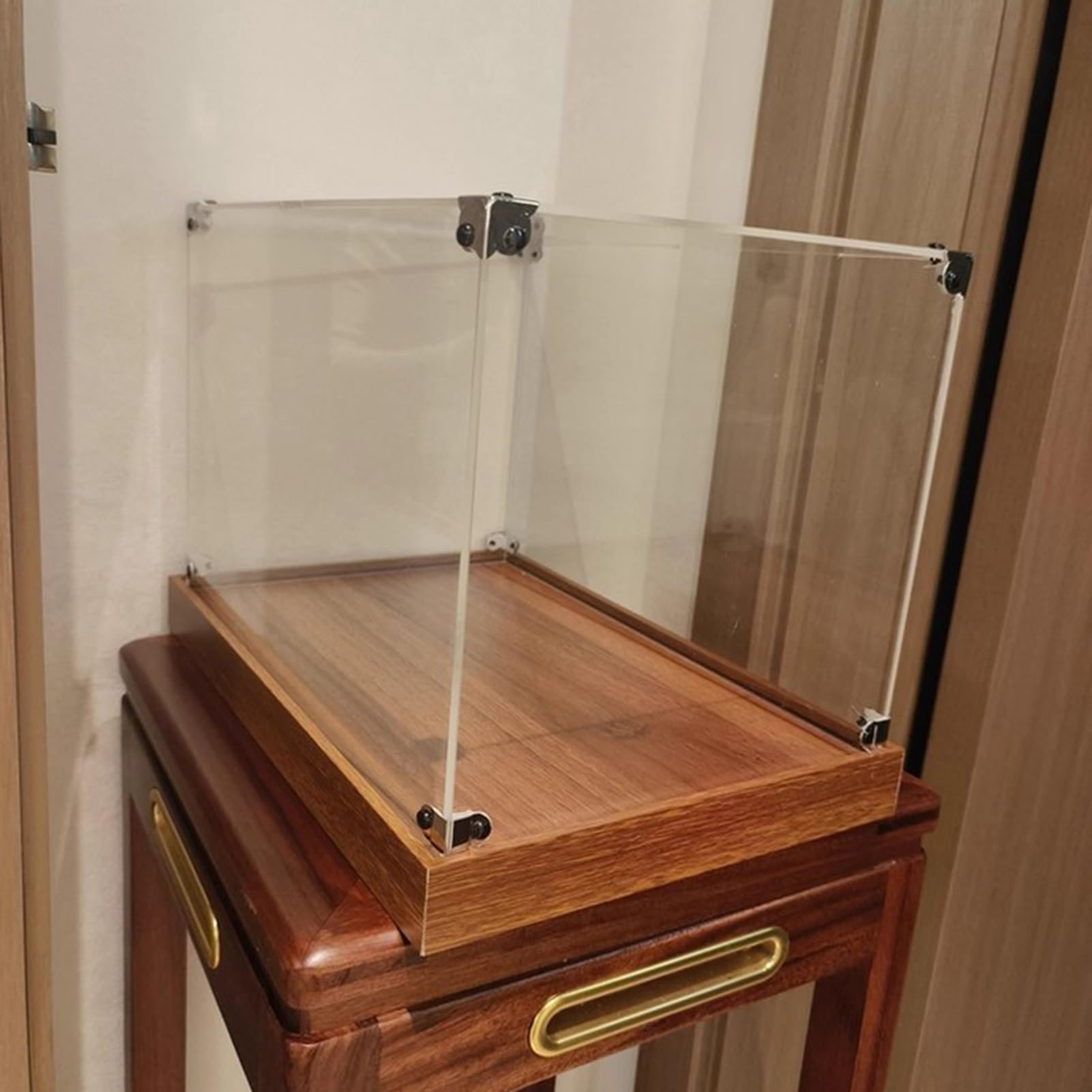 Acryl Vitrine Hochtransparente Acryl-Thekenvitrine, Staubdichte, Stapelbare Acryl-Aufbewahrungsbox mit 3 cm Holzsockel, Vitrine für Spielzeug und Sammlerstücke(60x60x60cm(24x24x24in))