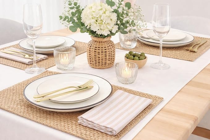 Servilletas de tela 18x18 pulg. set x12 beige/blanco miniatura 2