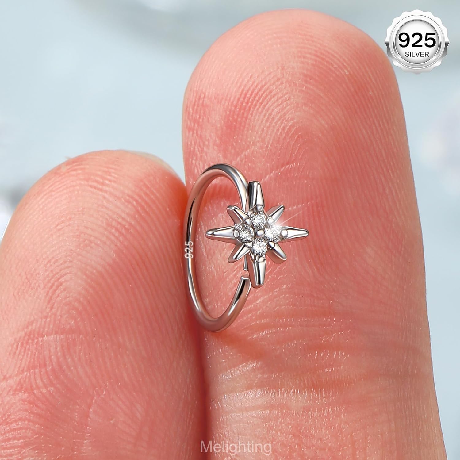 Melighting 20G Nose Ring Hoop 925 Sterling Silver Seamless Open Nose Piercing Dangle Heart Helix Earring Clear CZ 8 mm Cartilage Earring Nose Jewelry for Women - Image 3