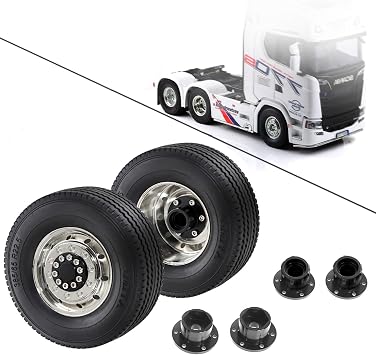 1/14 RC Front Tractor Truck Tires and Steel Wheels Rims OD 3.31 RC Rubber Traile Tyres for Tamiya 114 Scale Tractor Trailer Truck Car Upgrades OR Other 1/14 Truck Models 2PCS
