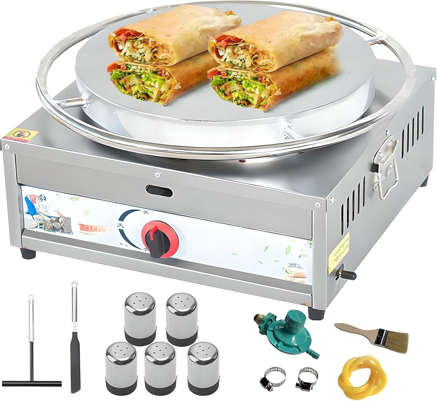 Commercial Crepe Maker Machine,Multi-Function Gas Pancake Griddle Big Hotplate Nonstick Electric Griddle Pancake Maker,360° Rotation Batter Spreader,for Business, Get-Togethers(40cm)