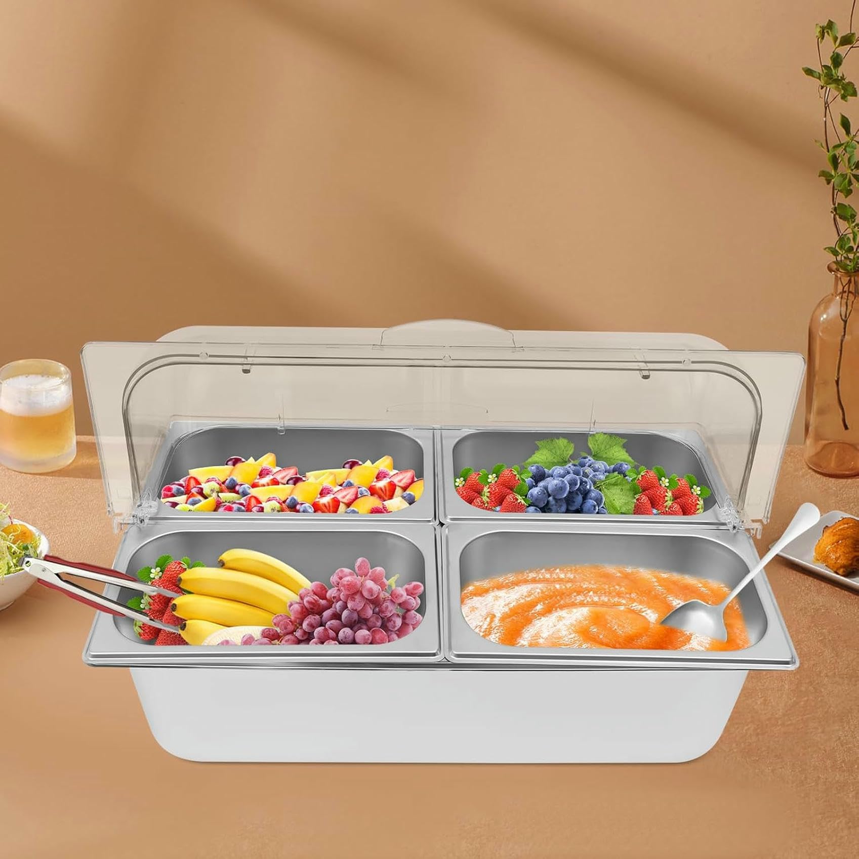 1 Set für Salatbar, Buffet-Station, Lebensmittel-Servierbehälter, Lebensmittel-Servierdisplay mit Deckel, kalte Speisen, Buffet-Servierer für Zuhause, Hotel, Einkaufszentrum~/