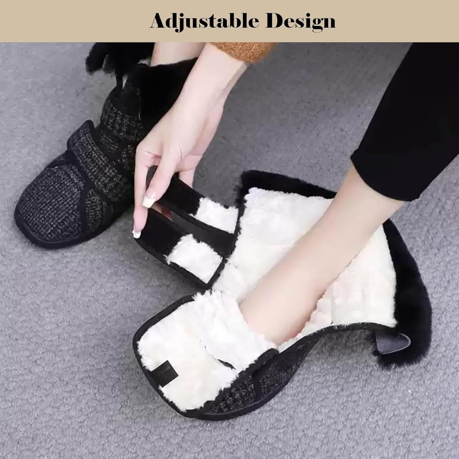 Adjustable Women’s Winter Boots Slippers, Warm Fuzzy Memory Foam House Shoes, Diabetic Footwear for Edema, Swollen Feet, Comfortable Indoor Outdoor Boots
