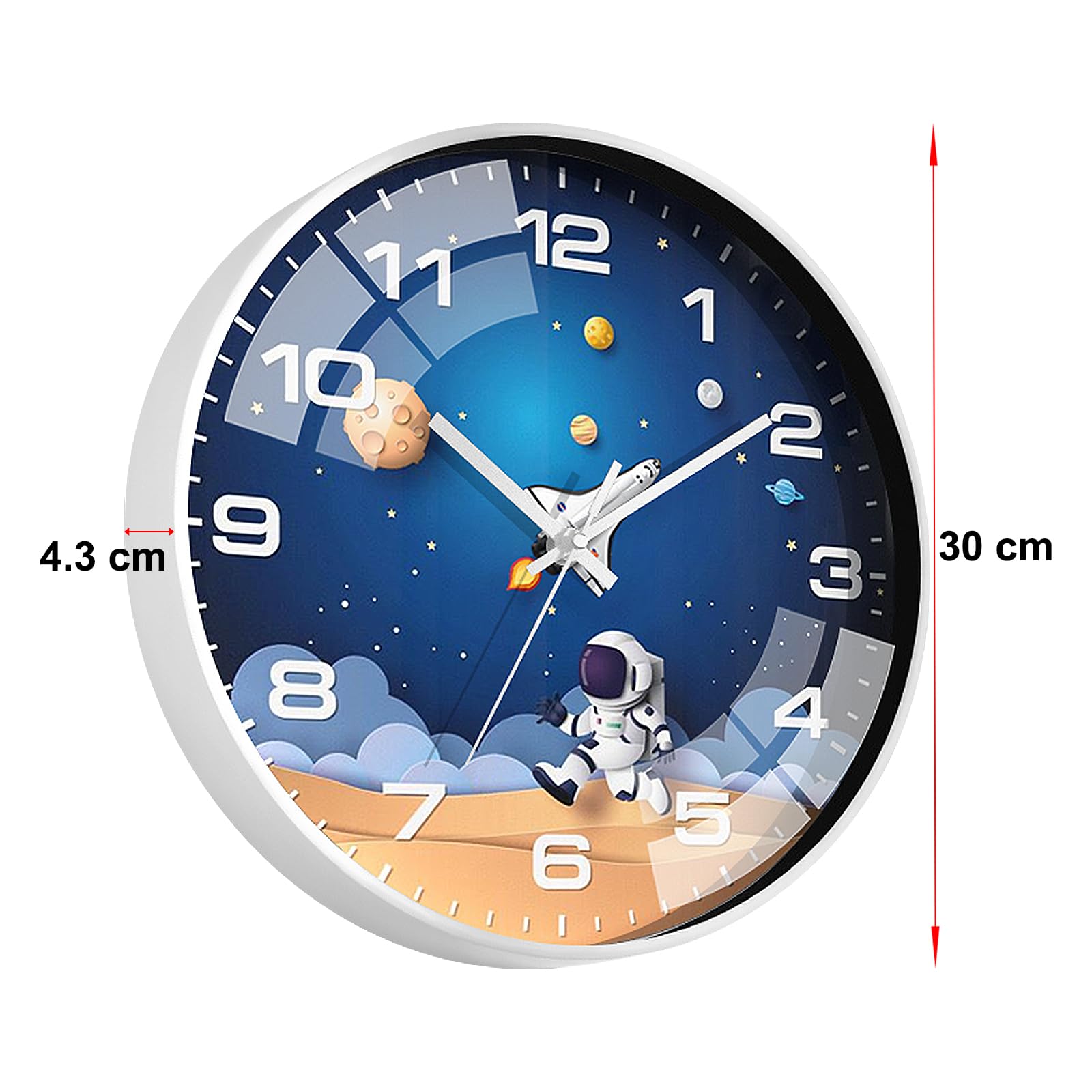 30cm Orologio da Parete per Bambini, Orologio al Quarzo Silenzioso Senza Ticchettio Orologio da Parete per Bambini Astronauta Viaggio Spaziale per camera da letto, aula, cameretta