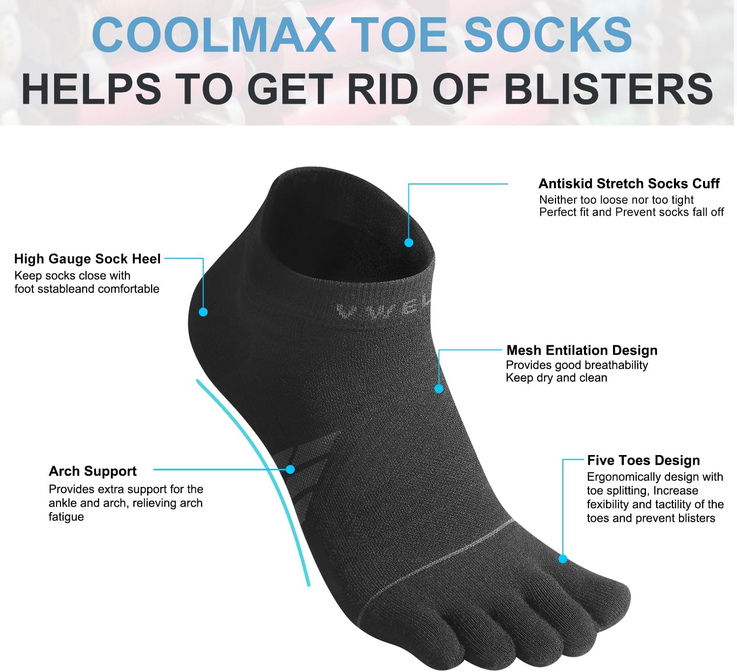 VWELL Toe Socks for Men and Women COOLMAX Five Finger Socks Athletic Running socks Sport Ankle Toe socks (3Pairs) - Image 4