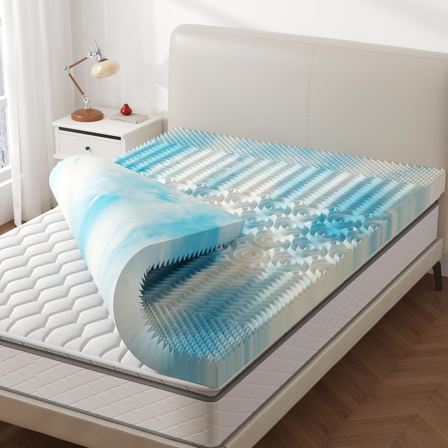 Simple Deluxe 3 Inch Gel Memory Foam Mattress Topper, 5-Zone Memory Foam Mattress Topper Pressure Relief Soft Mattress Pad, CertiPUR-US Certified, King Size Blue