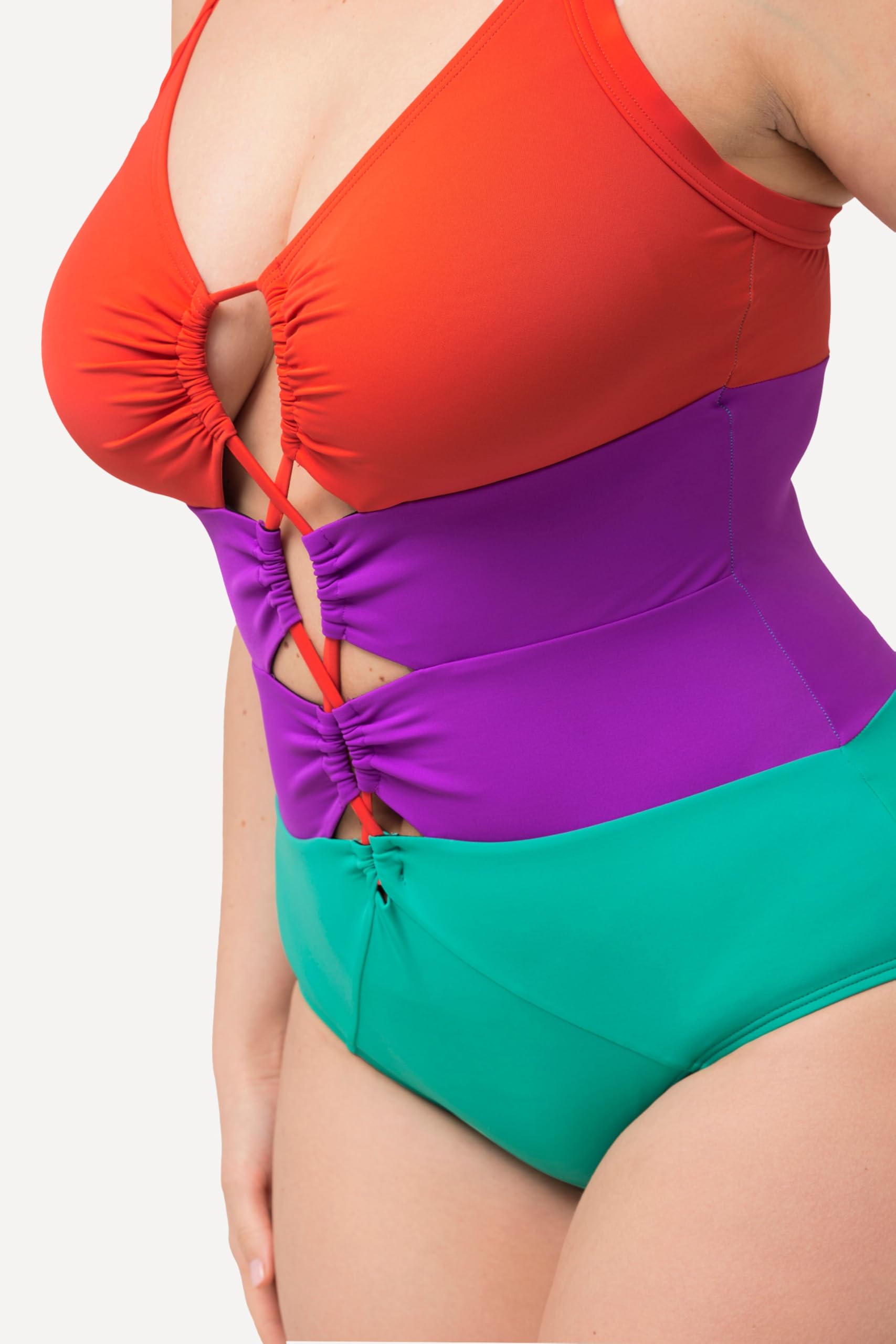 Ulla Popken Costume da Bagno con Color Blocking, Coppe morbide, Aperture e Materiale Riciclato 826476