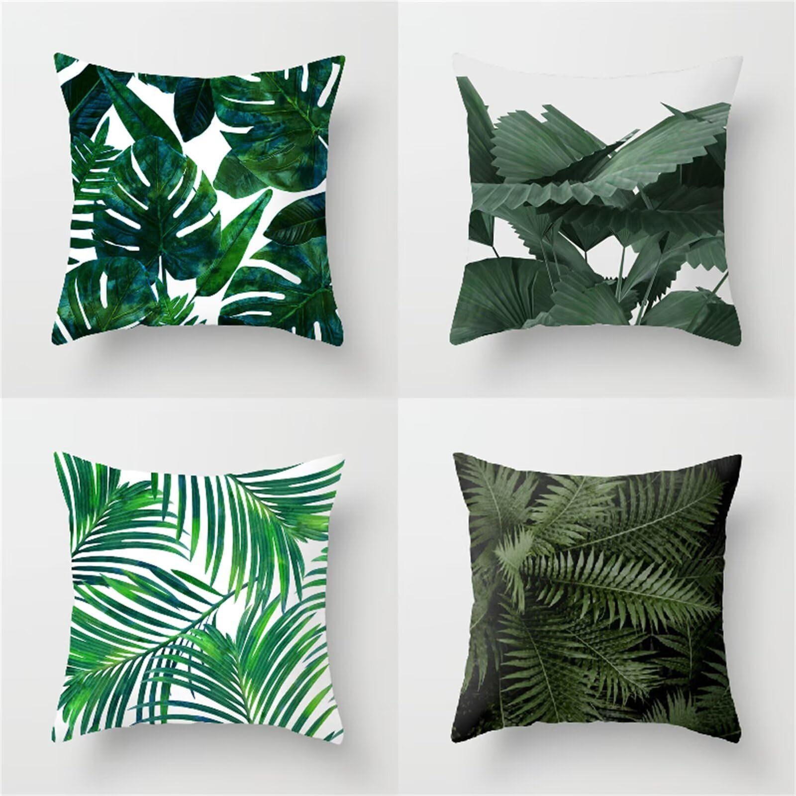 Juego de 4 Verde Moderno Fundas de Cojines, Hojas Cojines Decoracion Impermeable 60x60cm,Otoño Fundas Cojín suave Decorativas para,Sofá Sala de Estar Exterior Jardín Cojin, Cremallera Oculta HY-1913