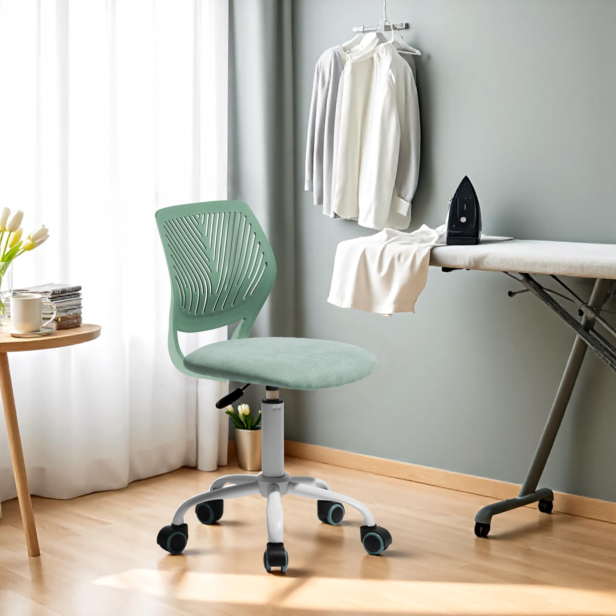 HOMYLIN 1 Stück Bügelstuhl mit Rollen, Ergonomischer höhenverstellbarer Stuhl, Perfekt für Bügelszene, Waschküche, Nähzimmer, Kaktus