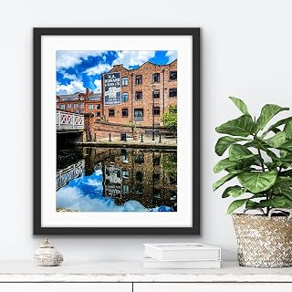 Howard And Sons Manchester Canal Reflection/Digital Print/Poster/Framed/Unframed/Free UK Delivery/Professional Print (16x12", Black Frame)