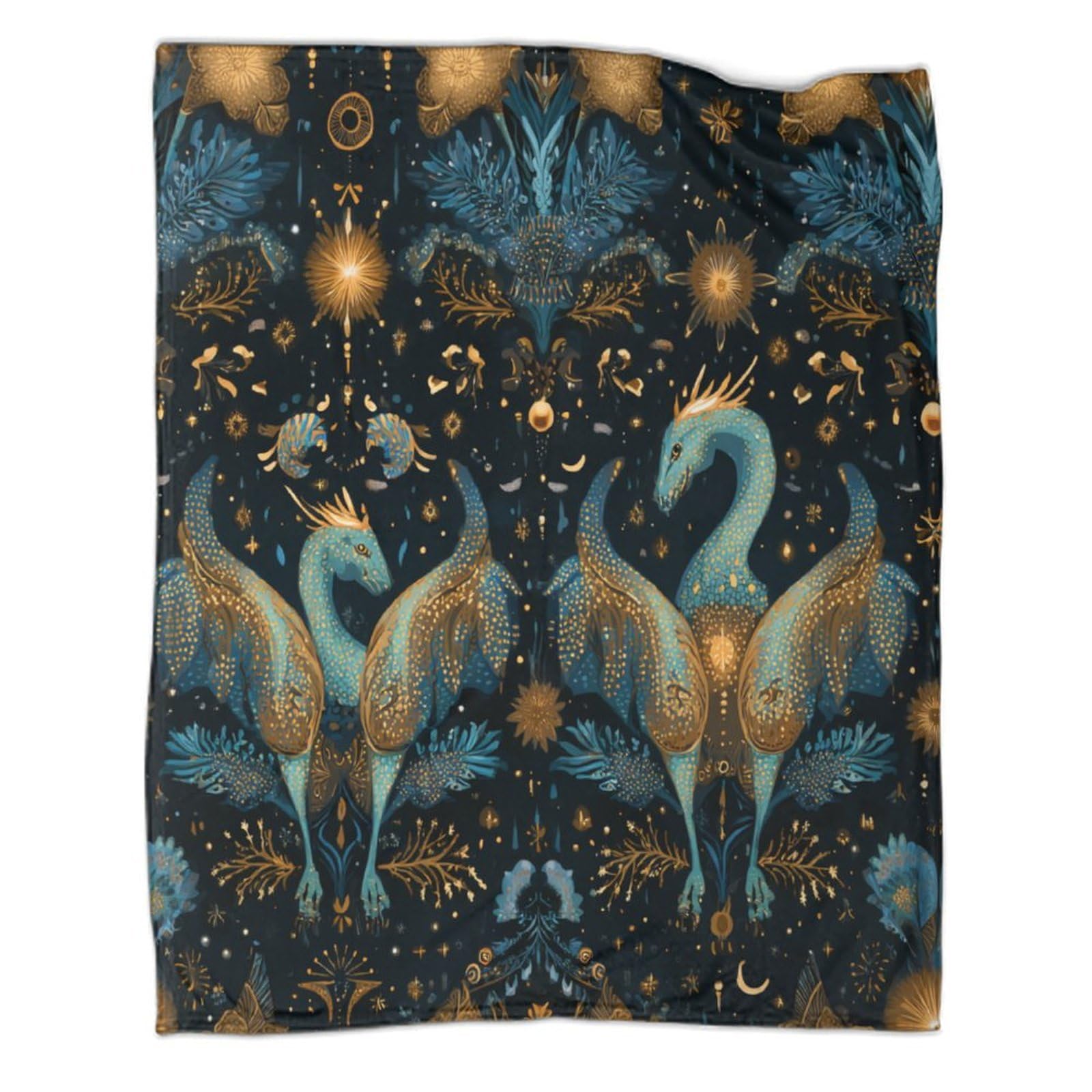kaiyun Dragon Pattern on Dark Background Throws,Soft And Warm Printed Flannel for Bed And Sofa 70x80inch(180x200cm)