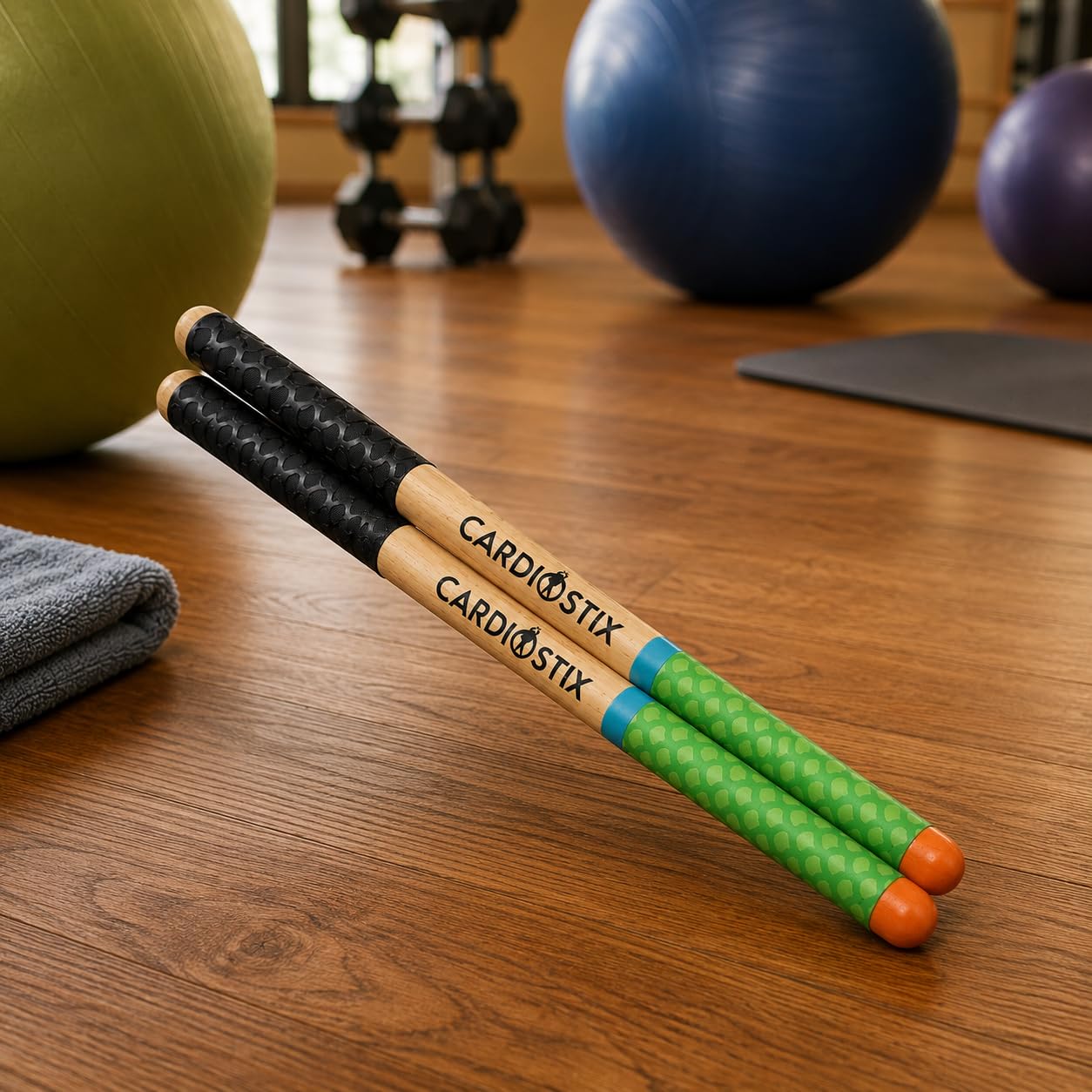 Cardiostix Cardio-Trommelsticks pro Set, 240 g (nur 1 Paar Stäbchen), gewichteter Doppelgriff, hochwertiges amerikanisches Hickory-Holz, Drumming, Fitness, Aerobic-Klasse (Rainbow #3)