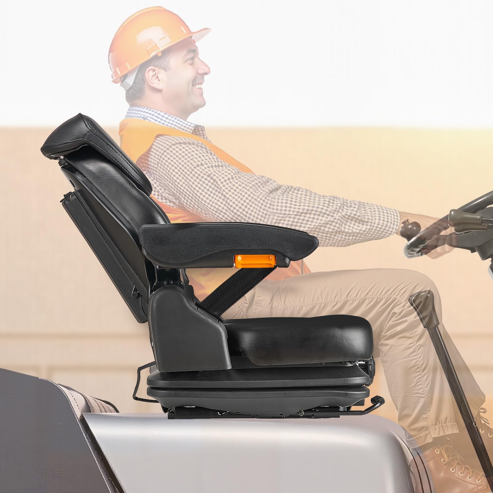 VEVOR Siège de Chariot Élévateur Universel, 54x60x67 cm, Siège de Tracteur de Suspension avec Dossier Réglable, Accoudoir, Appui-tête, Ceinture de Sécurité, Micro-interrupteur, pour Chargeur, Tondeuse