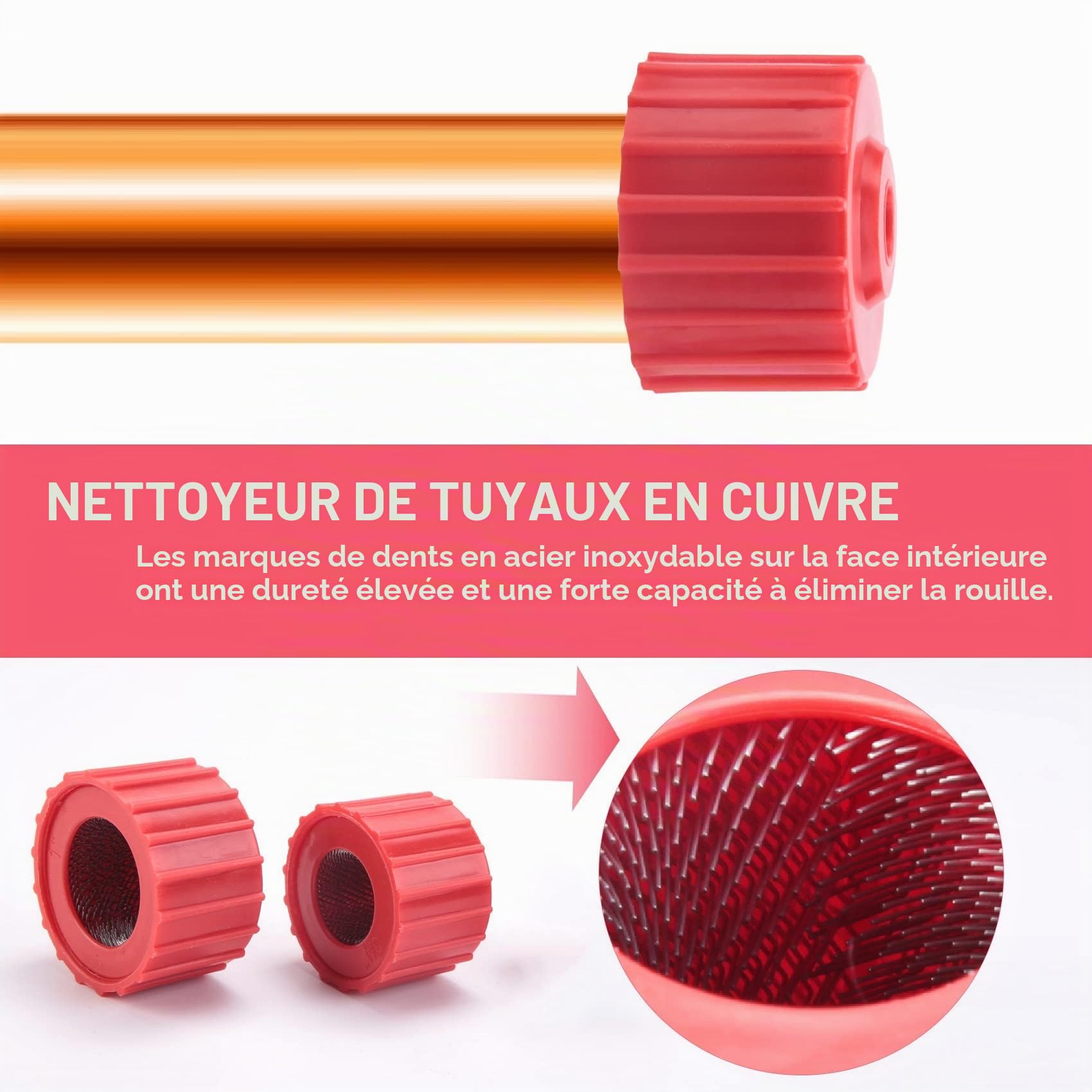 Lot de 6 brosses de nettoyage pour tuyaux en cuivre, taille pratique, pour plombier et nettoyer les tuyaux en cuivre, 3 tailles