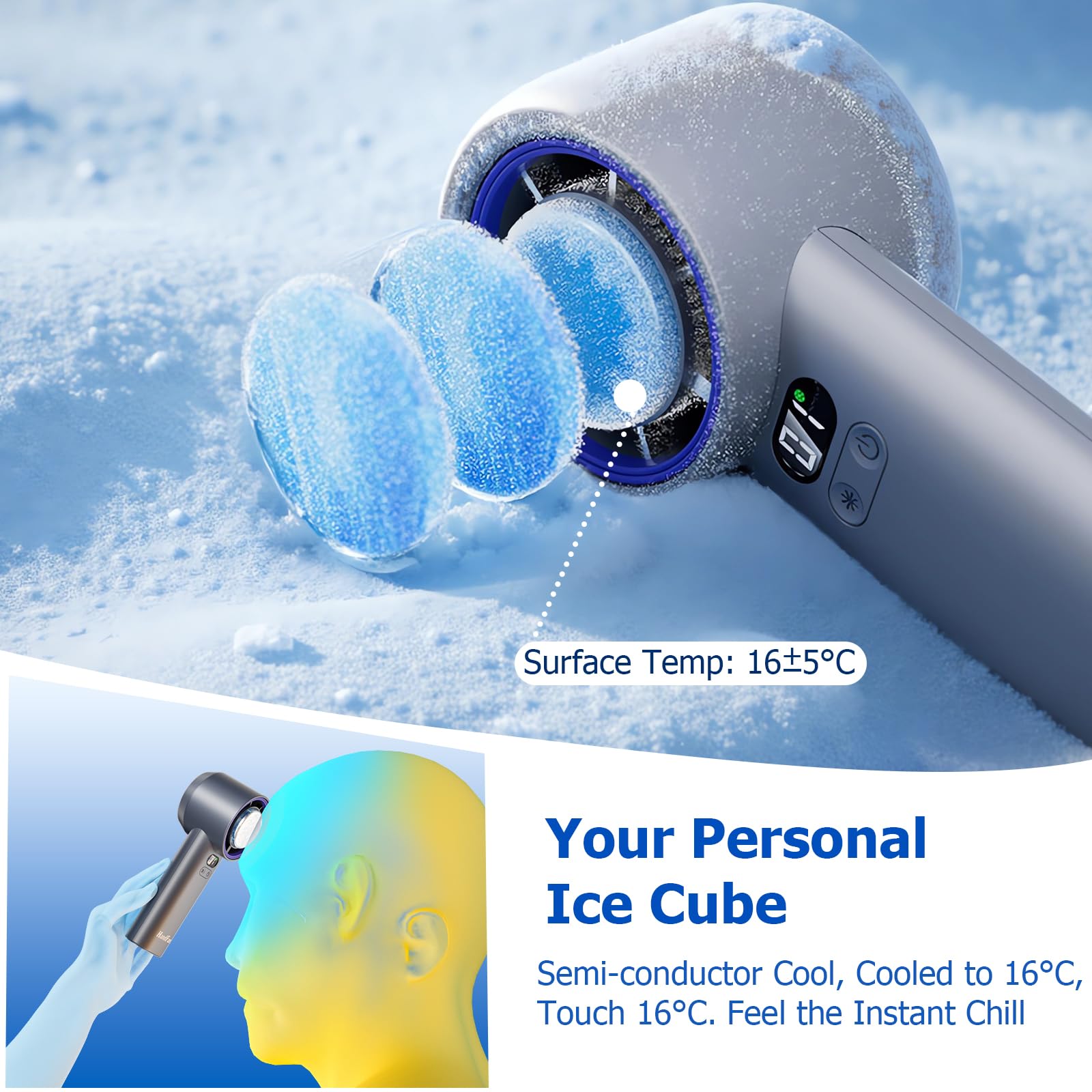 HandFan Ventilador turbo de mano de alta velocidad de 5200 mAh, potente ventilador de hielo de refrigeración de 13000 rpm, mini ventilador de CA portátil, 100 velocidades ajustables, pantalla digital,
