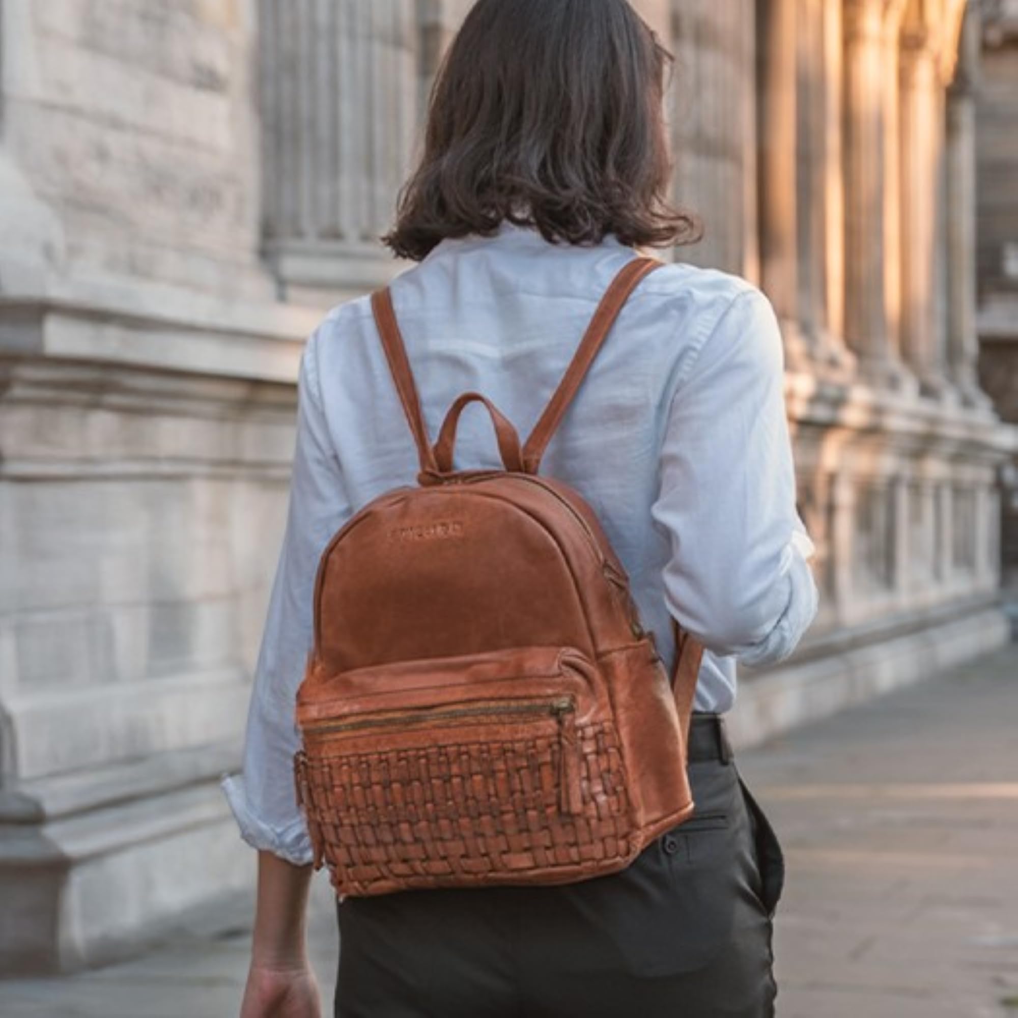 STILORD 'Wichita' Leder Rucksack Damen Klein Geflochten Vintage Daypack Kleiner Cityrucksack Echtleder Frauen Boho Retro - Lederrucksack Weiches Leder