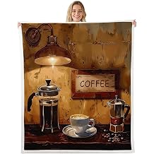 Feelyou Coffee Sherpa Blanket Twin 60"x80" Coffee Theme Fleece Throw Blanket for Bed Sofa Couch Coffee Drink Cup Plush Blanket Enjoyable Fuzzy Blanket