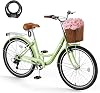 DoCred 2426 Inch Adult Bicycle, 7 Speed Womens City Bike, Lightweight Adult Bike Beach Complete Cruiser Bike for Women, Womens Commuter Bicycle with Rattan Front Basket & Lock