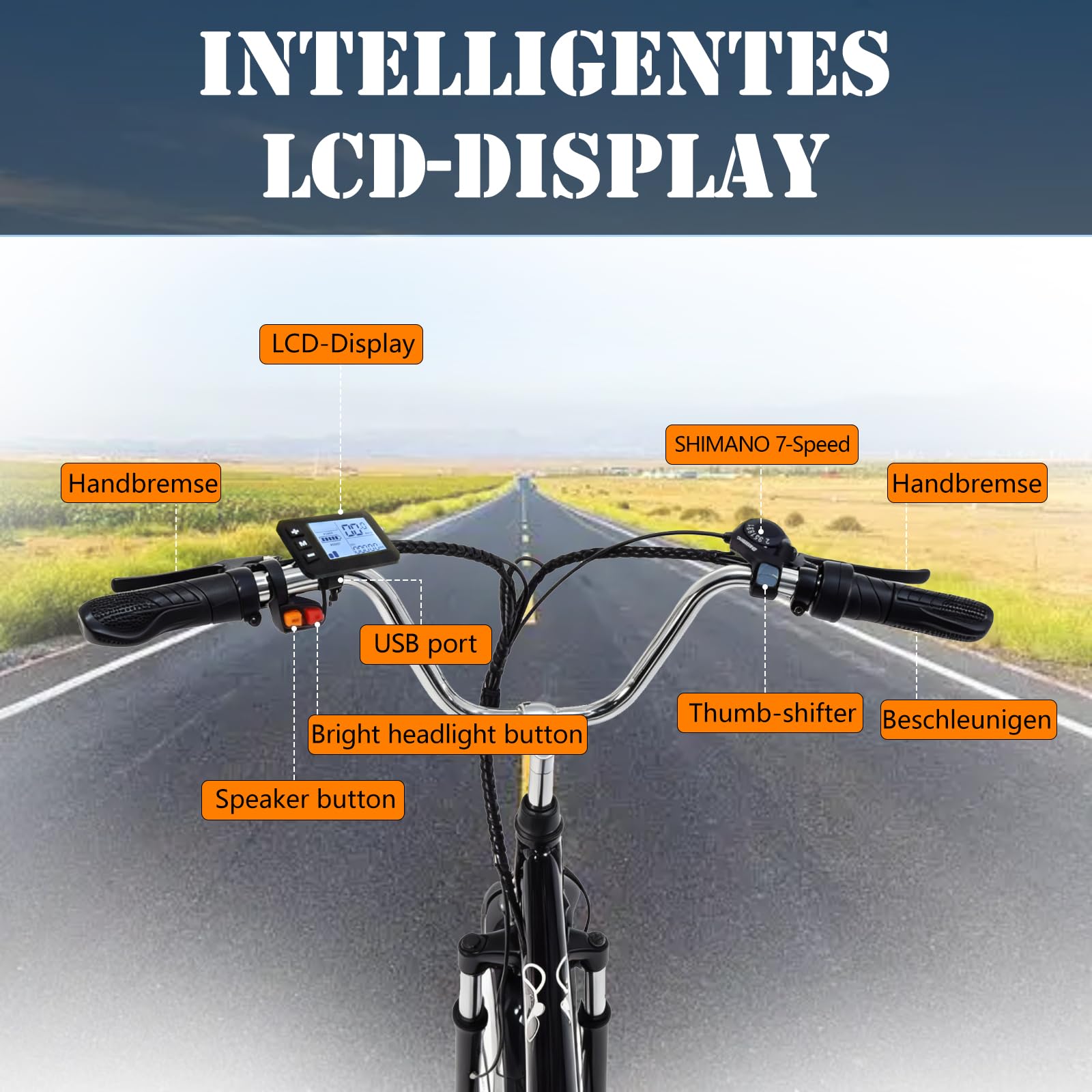 Triciclo elettrico per adulti, bicicletta elettrica da 24", per uomo e donna, con batteria da 36 V, 15 Ah, fino a 50 km, motore da 250 W, con display LCD, 25 km/h, cestino anteriore e
