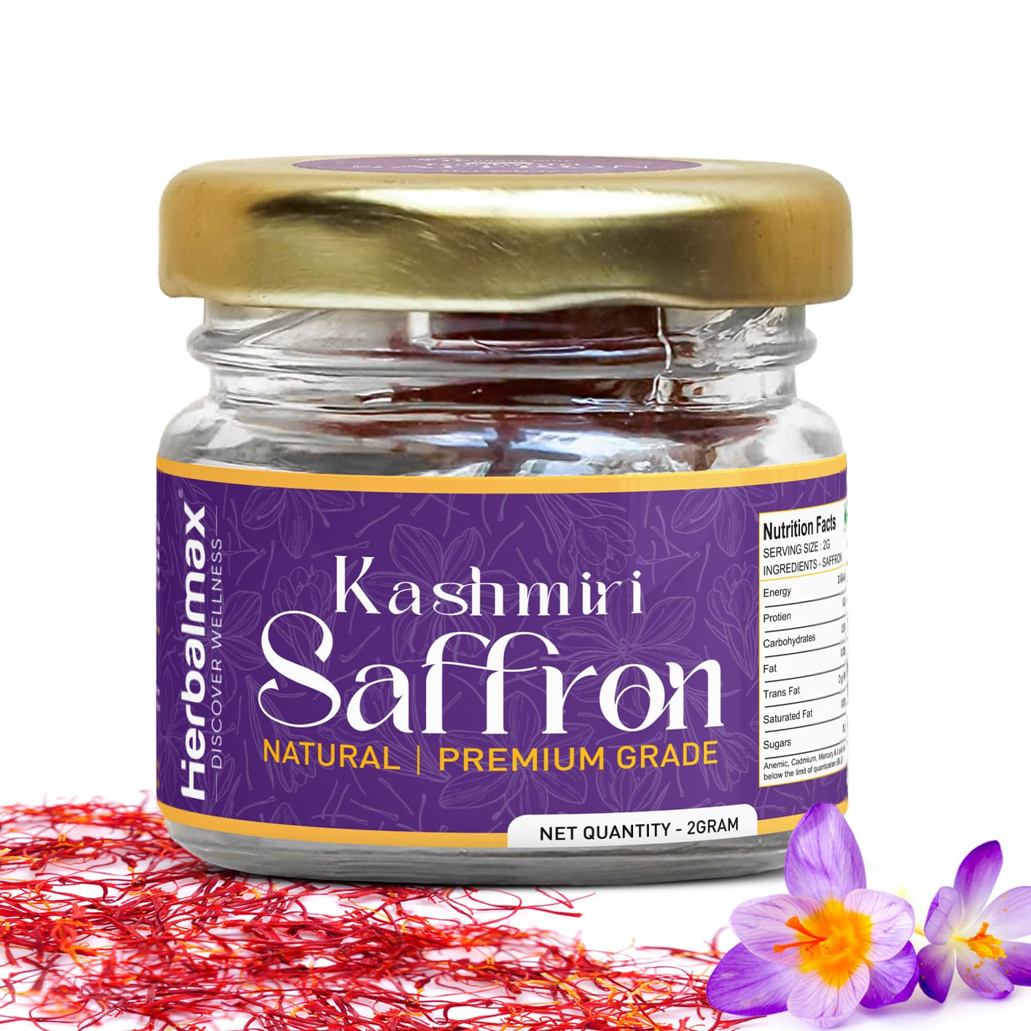 Herbal Max Kashmiri Mongra Saffron (Kesar) – 2g | A+++ Grade | Natural Jaffran Leaves for Food, Sweets, Cooking & Personal Use | Premium Pure Kesar from Pampore, Kashmir
