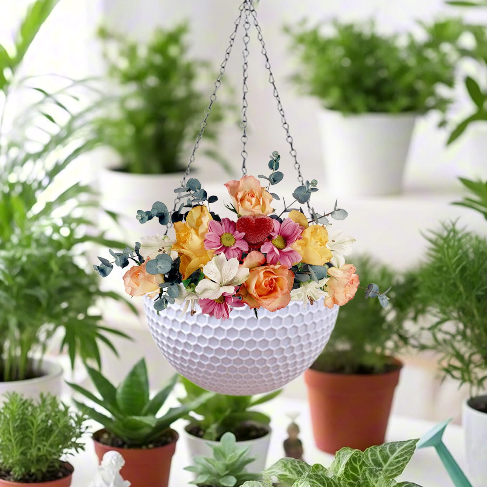 Hängende Blumentöpfe, 2 Stück Blumenampel Außen, Für Innen Draußen, Weiß M | Pflanzampel Hängeampel, Hängende Blumenampel Mit Rostfrei, Mit Drainagelöchern Und Stöpseln,Für Decken Balkone Wanddekoration